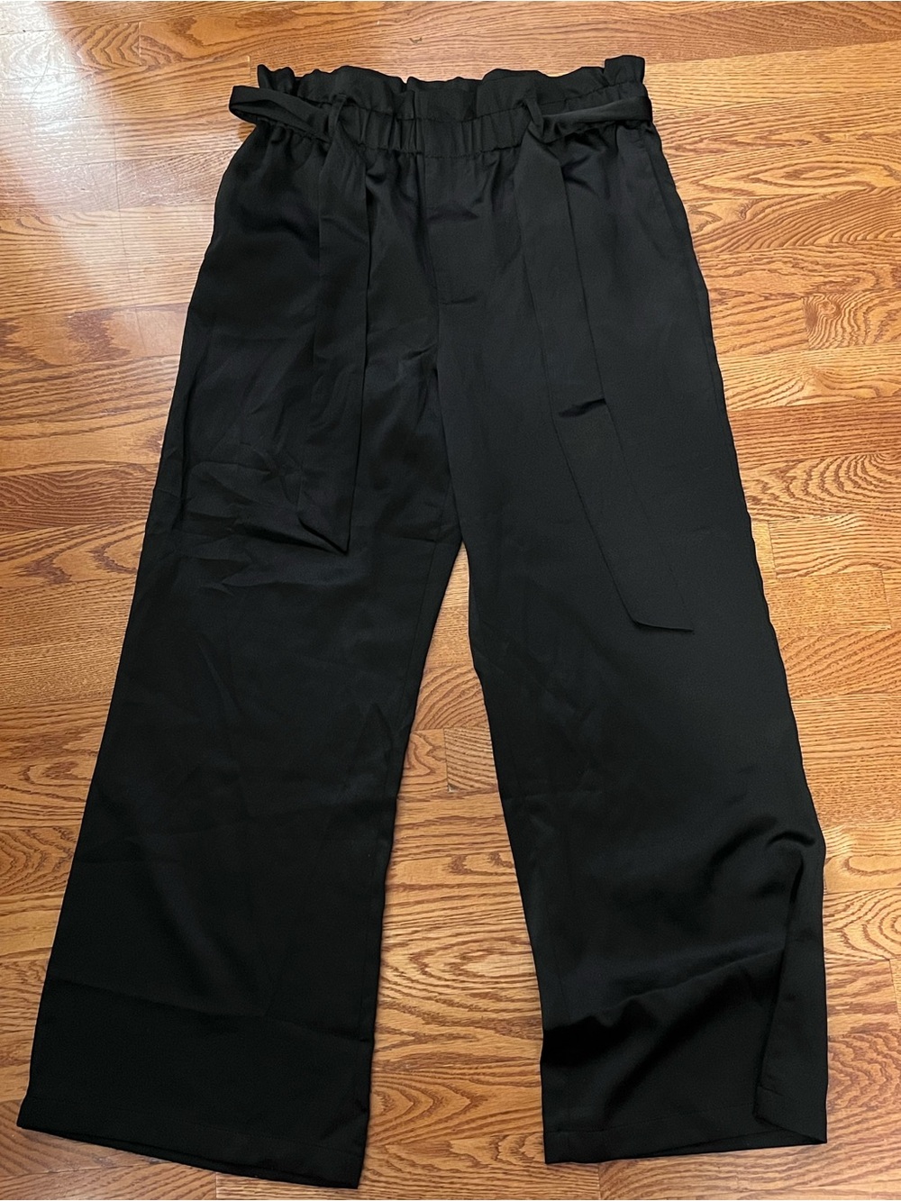 Time and Tru Black Paperbag-Waist Wide-Leg Pants